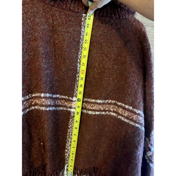 World Market Poncho fringe Cowl Neck Rust Orange Fall One size Geometric women - Picture 4 of 5